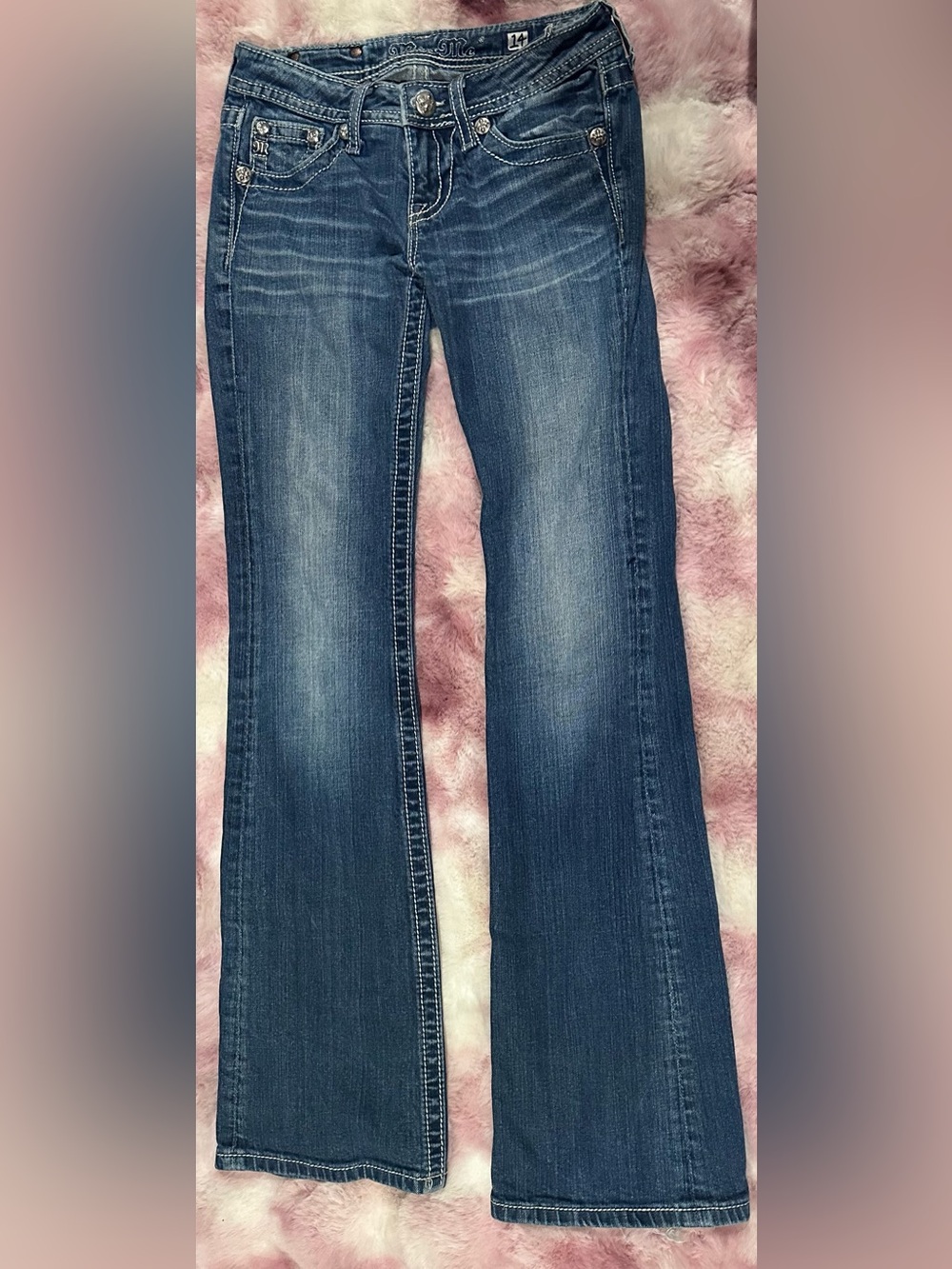 Miss Me Medium Blue Flare Jeans with Faded Detailing